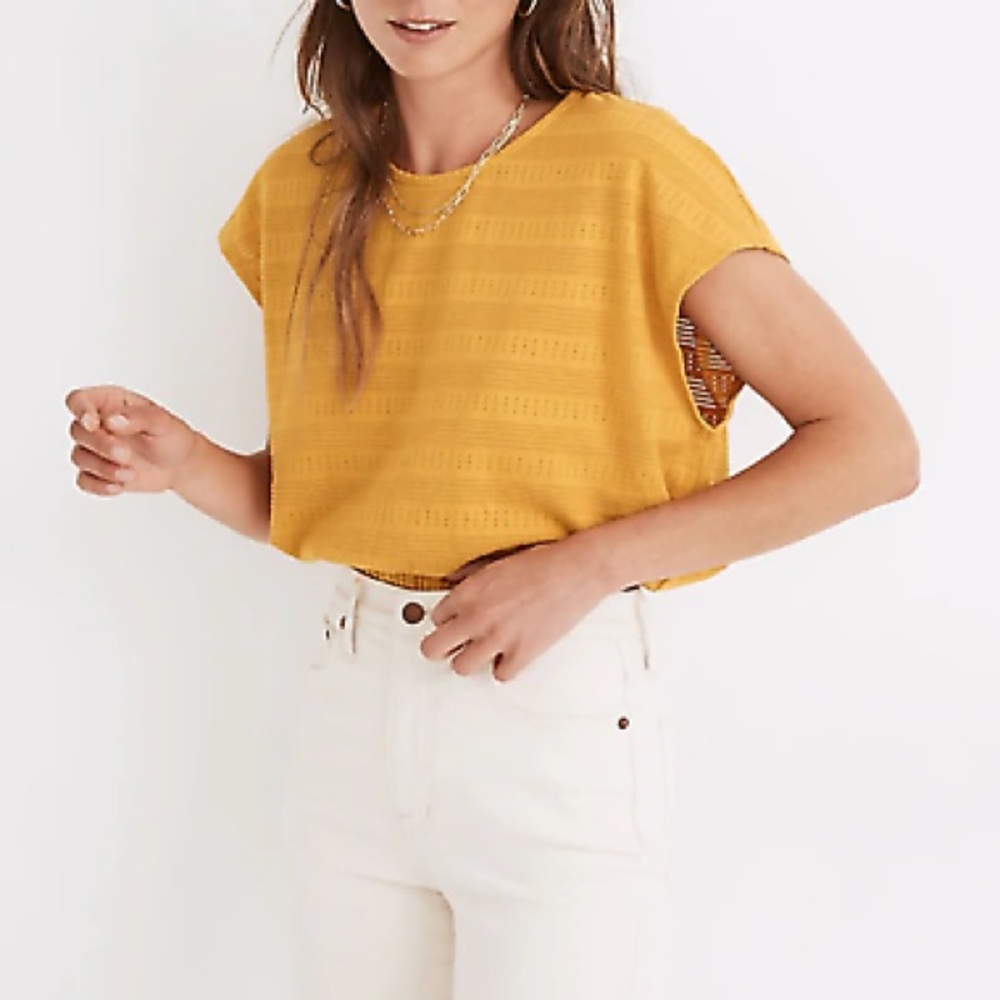 MADEWELL Short Sleeve Pointelle Knit Crop Top - Tungsten Glow women’s XXS